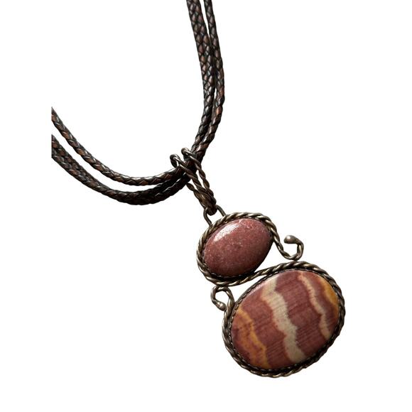 Sterling Silver, Leather and Jasper Vintage Necklace - Picture 1 of 6
